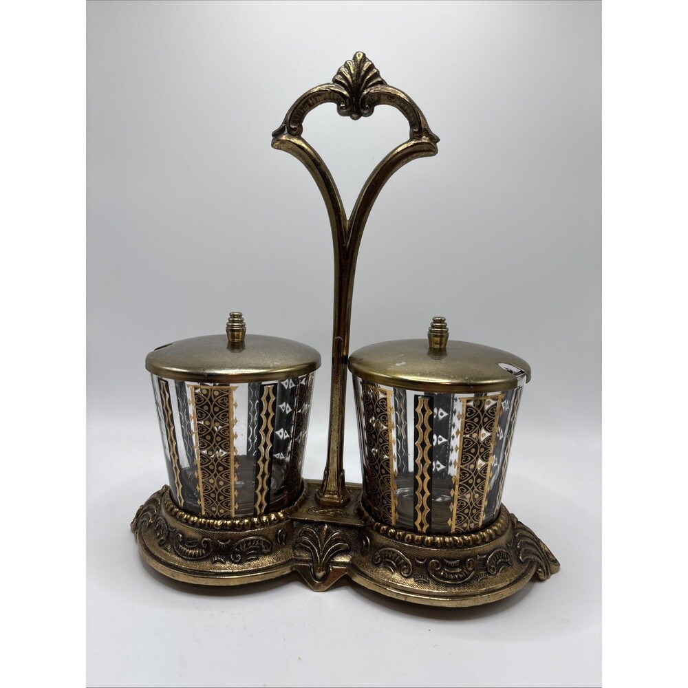 Vintage Mid-Century Modern Condiment Set Black & Gold